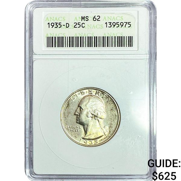 1935-D Washington Silver Quarter ANACS MS62