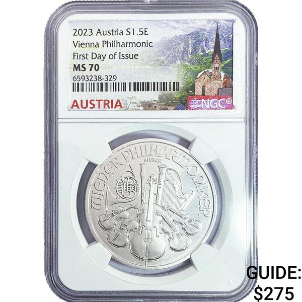 2023 Sliver 1.5E Austria Vienna Philharmonic  1oz NGC MS70
