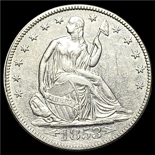 1853 Arrows & Rays Seated Liberty Half Dollar   CLOSELY UNCIRCULATED