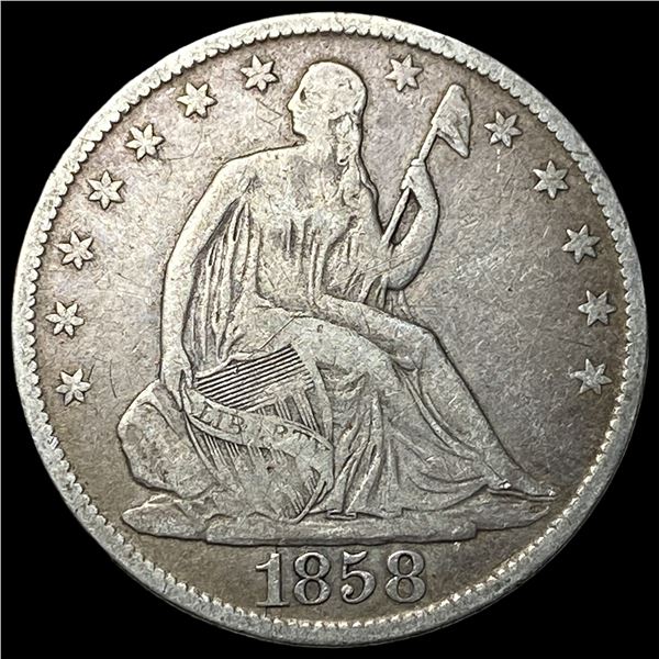 1858-O Silver Seated Liberty Half Dollar  ABOUT UNCIRCULATED
