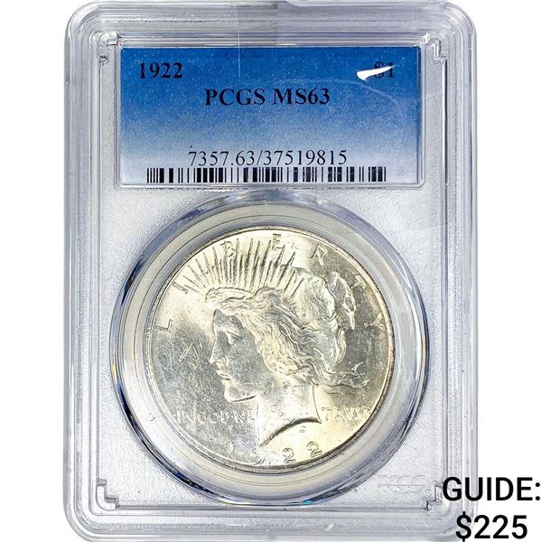 1922 Silver Peace Dollar PCGS MS63