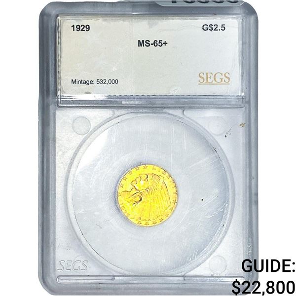 1929 $2.50 Gold Quarter Eagle SEGS MS65+