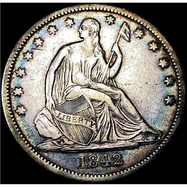 1842 Silver Seated Liberty Half Dollar NEARLY   UNCIRCULATED