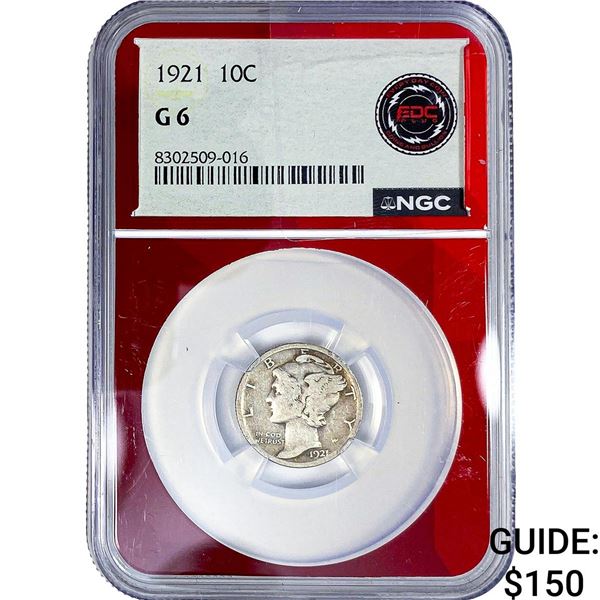 1921 Mercury Silver Dime NGC G6