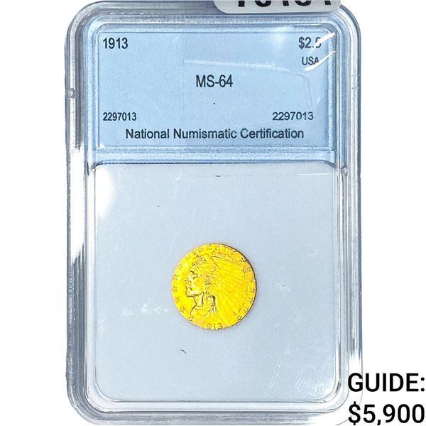 1913 $2.50 Gold Quarter Eagle NNC MS64