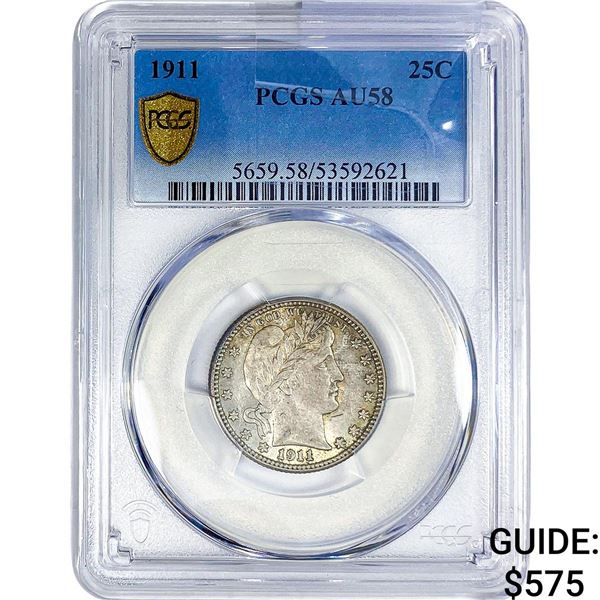 1911 Barber Quarter NGC AU58