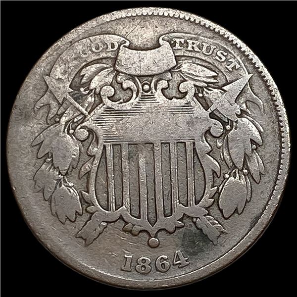 1864 Small Motto Copper 2 Cent Piece CLOSE   UNC