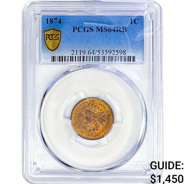 1874 Indian Head Cent PCGS MS64 RB