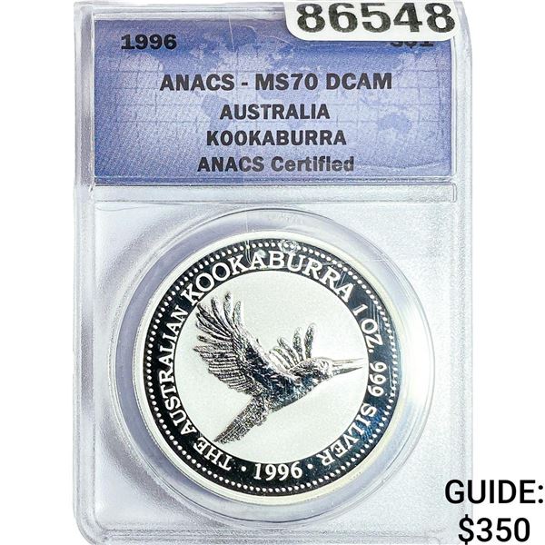 1996 $1 Sliver Australia Kookaburra ANACS  MS70 DCAM
