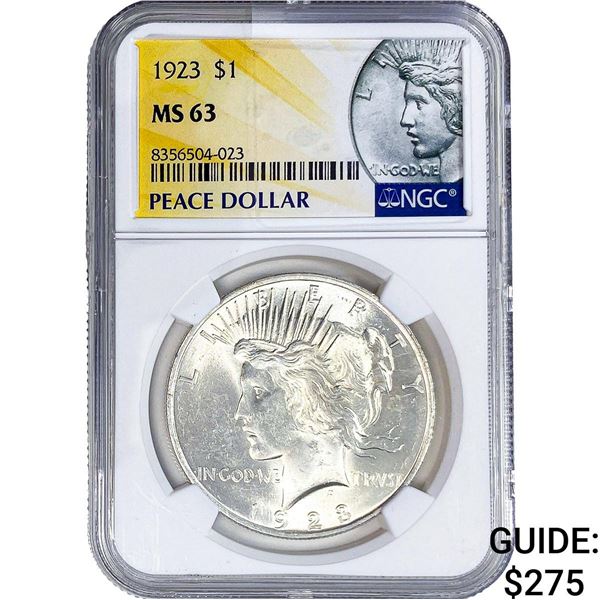 1923 Silver Peace Dollar NGC MS63