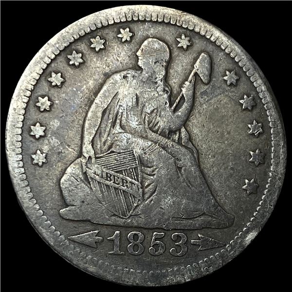 1853 Arrows/Rays Seated Liberty Quarter   LIGHTLY CIRCULATED