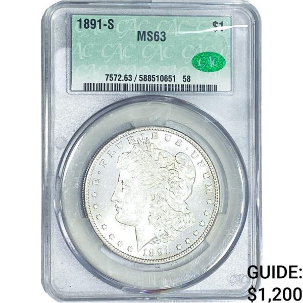 1891-S Morgan Silver Dollar CAC MS63