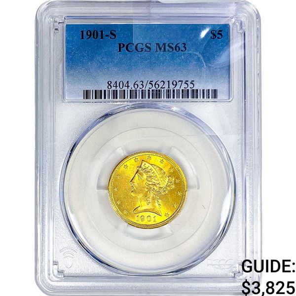 1901-S $5 Gold Half Eagle PCGS MS63