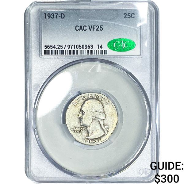 1937-D Washington Silver Quarter CAC VF25