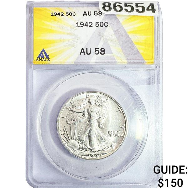 1942 Walking Liberty Half Dollar ANACS AU58