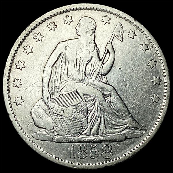 1858-O Silver Seated Liberty Half Dollar   ABOUT UNCIRCULATED