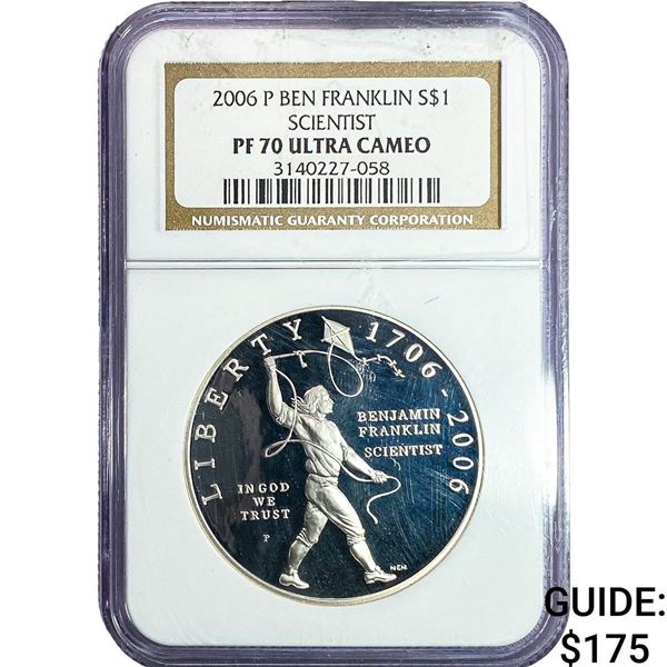 2006 $1 Sliver Ben Franklin Scientist NGC  PF70 Ultra Cameo