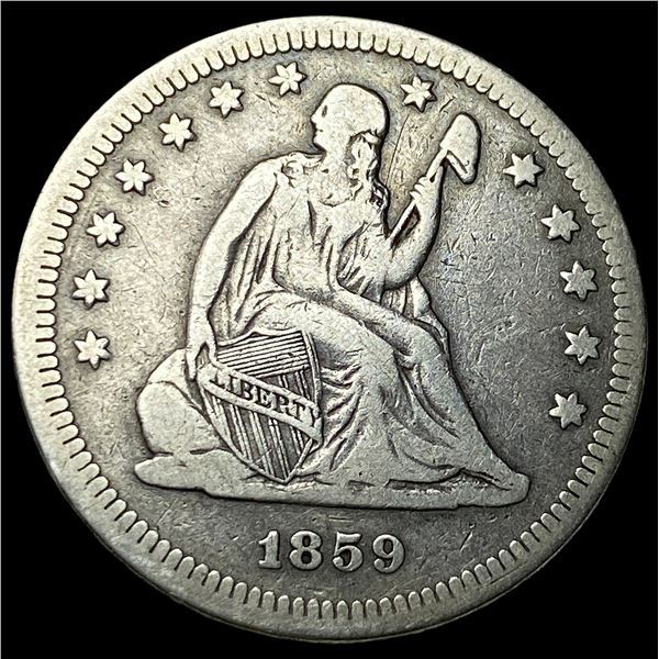 1859 Silver Seated Liberty Quarter ABOUT   UNCIRCULATED