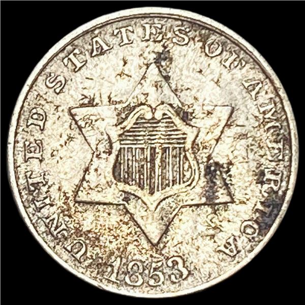 1853 Silver Three-Cent Piece CLOSELY   UNCIRCULATED
