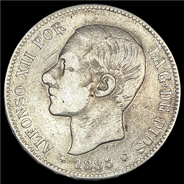 1885 Spain Silver 5 Pesetas HIGH GRADE
