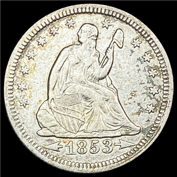 1853 Arrows & Rays Seated Liberty Quarter   NEARLY UNCIRCULATED