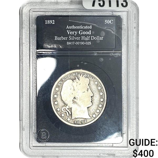 1892 Barber Half Dollar  VG