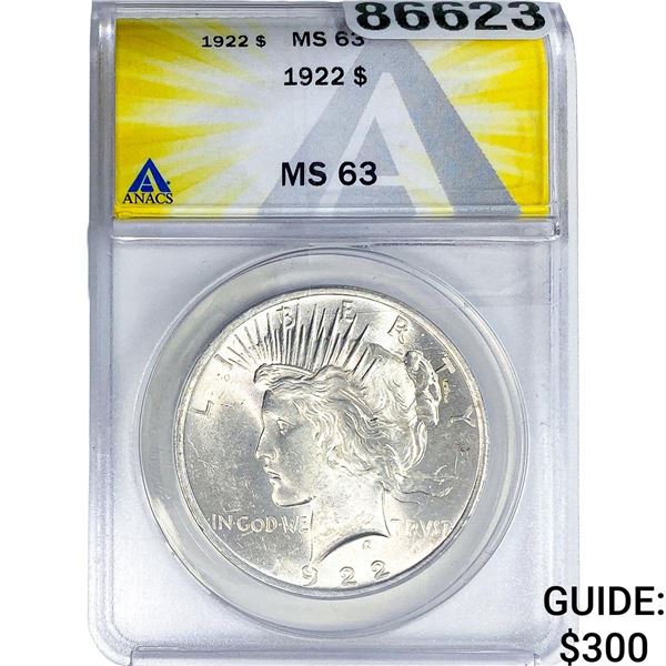 1922 Silver Peace Dollar ANACS MS63