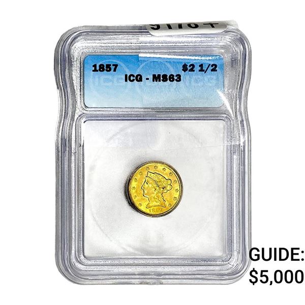 1857 $2.50 Gold Quarter Eagle ICG MS63