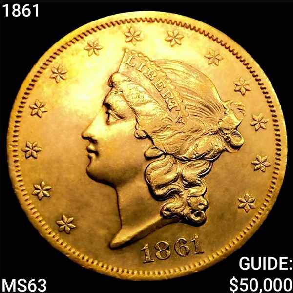 1861 $20 Gold Double Eagle CHOICE BU