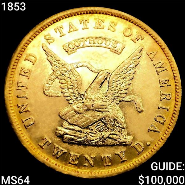 1853 .900 $20 Gold Assay CHOICE BU