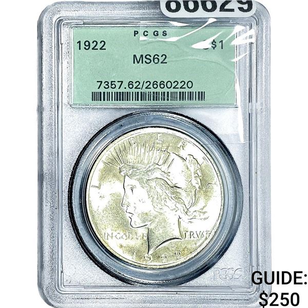 1922 Silver Peace Dollar PCGS MS62