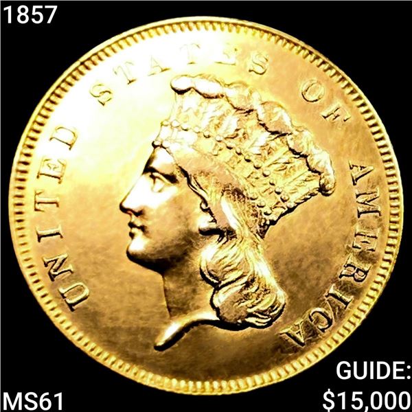1857 $3 Gold Piece UNCIRCULATED