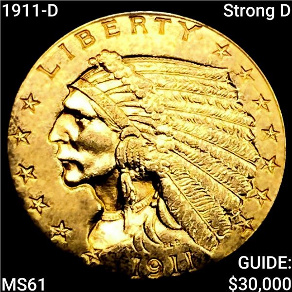 1911-D Strong D $2.50 Gold Quarter Eagle  UNCIRCULATED