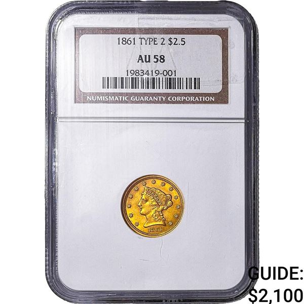 1861 $2.50 Gold Quarter Eagle NGC AU58 Type 2