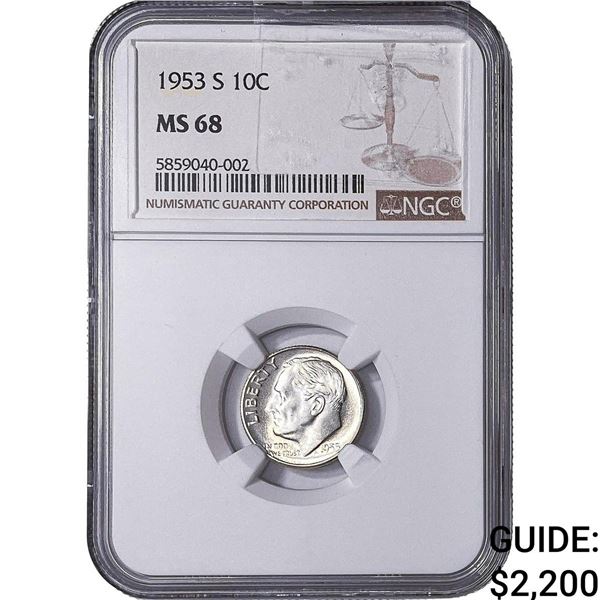 1953-S Roosevelt Dime NGC MS68