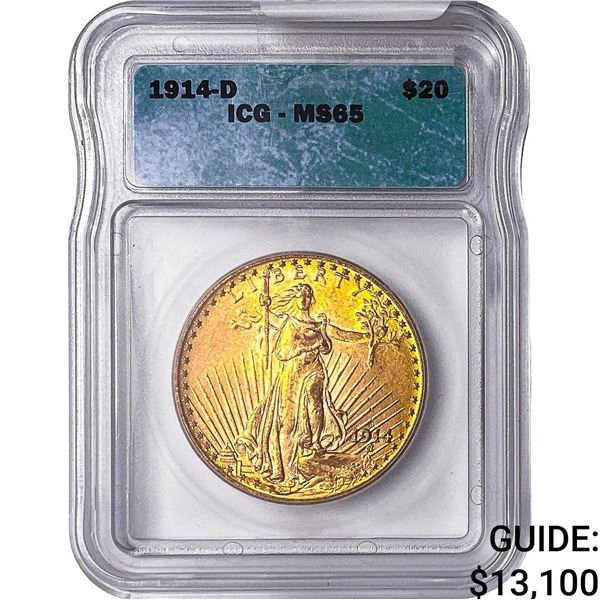 1914-D $20 Gold Double Eagle ICG MS65
