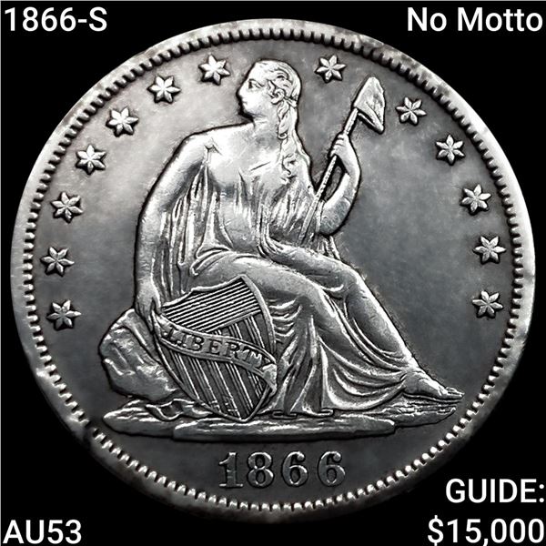 1866-S No Motto Seated Liberty Half Dollar  CLOSELY UNCIRCULATED