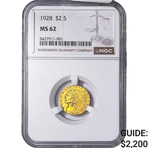 1928 $2.50 Gold Quarter Eagle NGC MS62