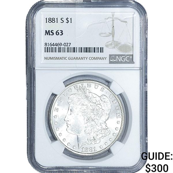 1881-S Morgan Silver Dollar NGC MS63