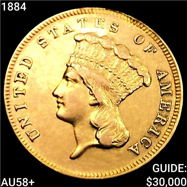 1884 $3 Gold Piece CHOICE AU+