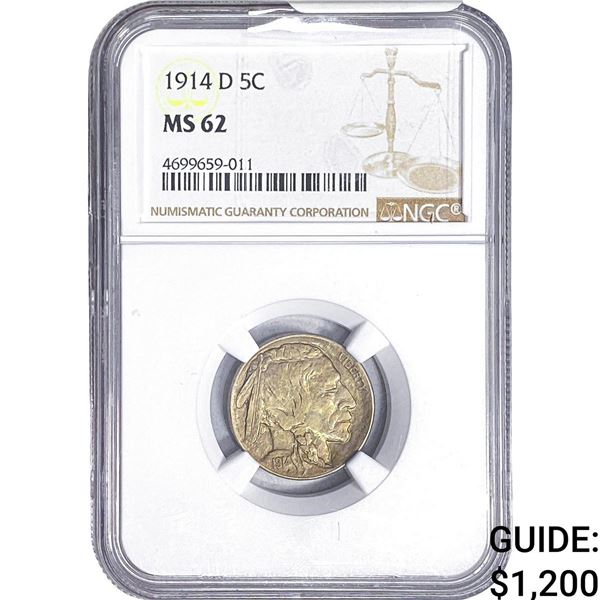 1914-D Buffalo Nickel NGC MS62