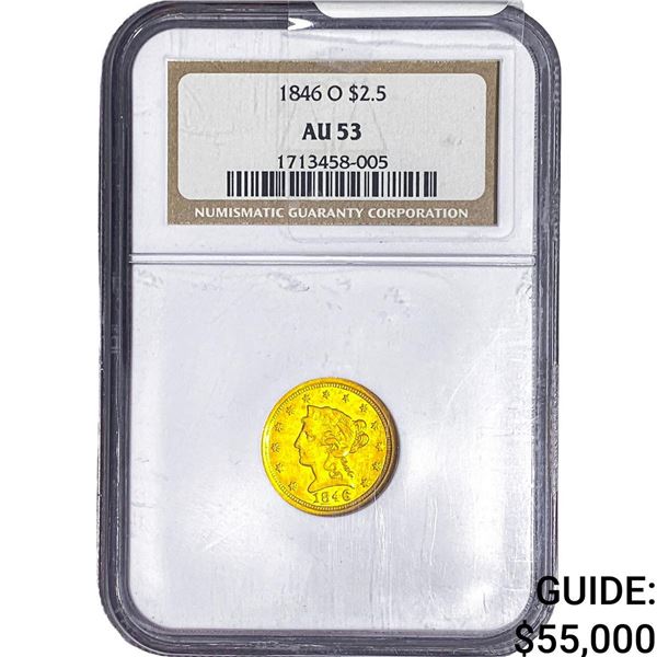 1846-O $2.50 Gold Quarter Eagle NGC AU53