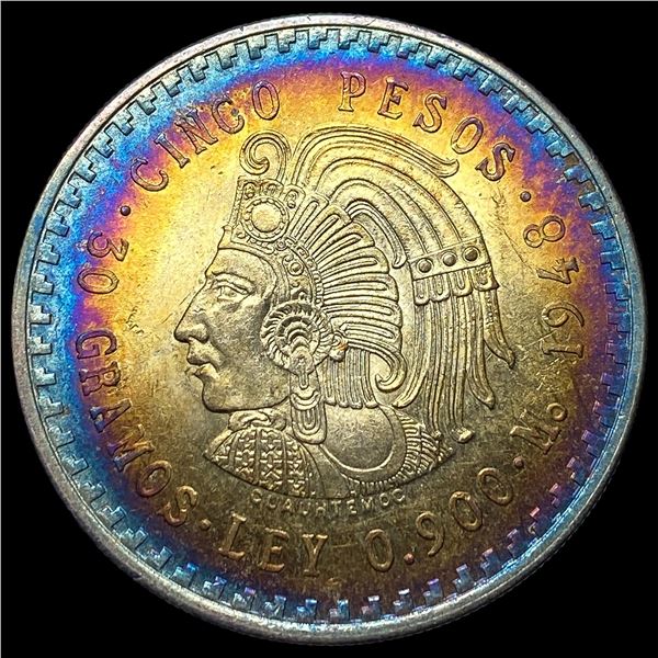 1948 Toned Mexico Silver 5 Pesos SUPERB GEM  BU