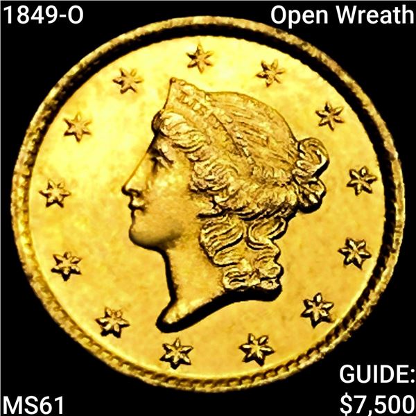 1849-O Open Wreath Rare Gold Dollar  UNCIRCULATED