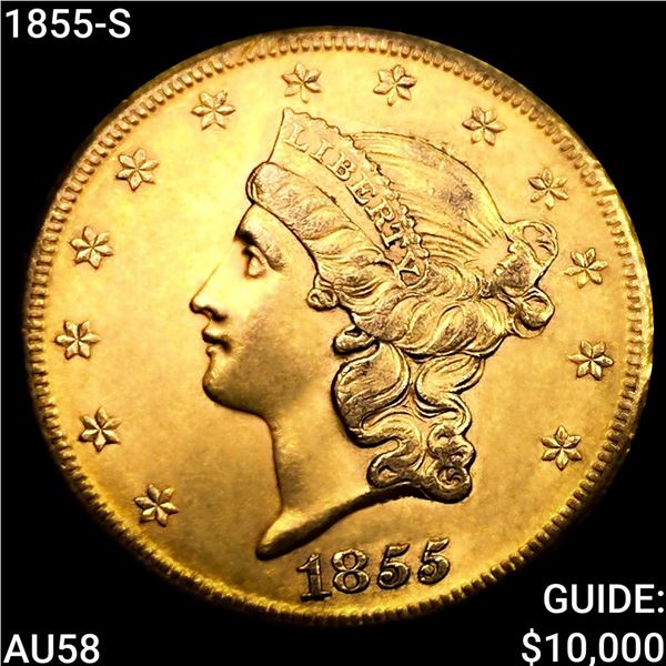 1855-S $20 Gold Double Eagle CHOICE AU