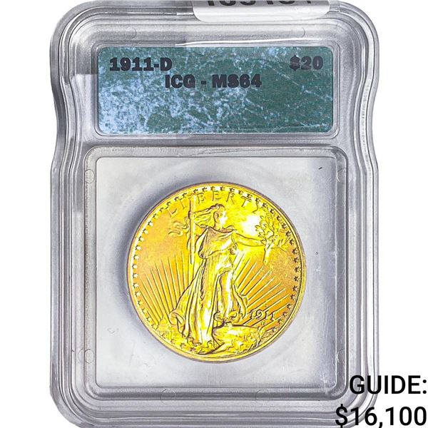 1911-D $20 Gold Double Eagle ICG MS64