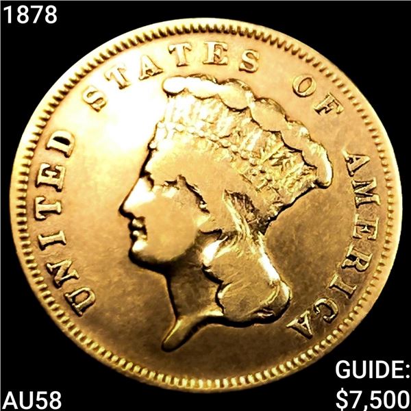 1878 $3 Gold Piece CHOICE AU