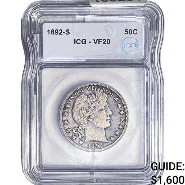 1892-S Barber Half Dollar ICG VF20
