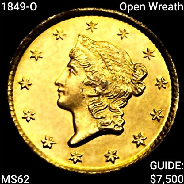 1849-O Open Wreath Rare Gold Dollar  UNCIRCULATED