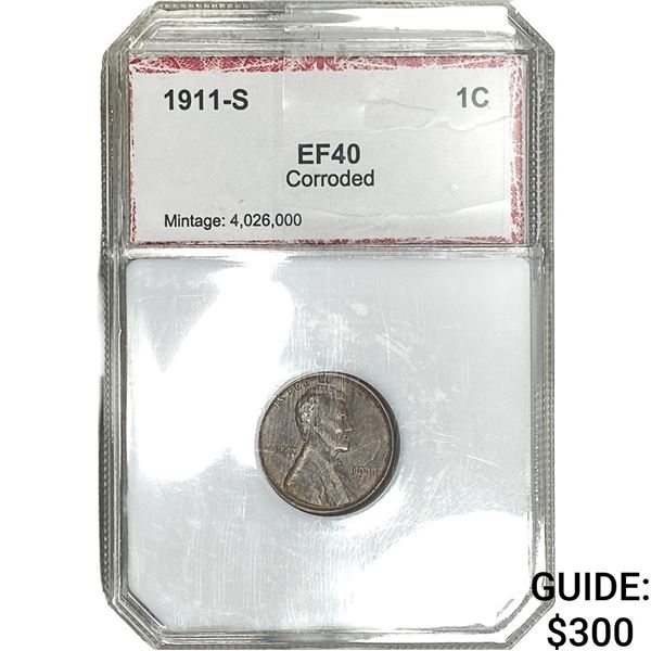 1911-S Wheat Cent PCI EF40 Corroded